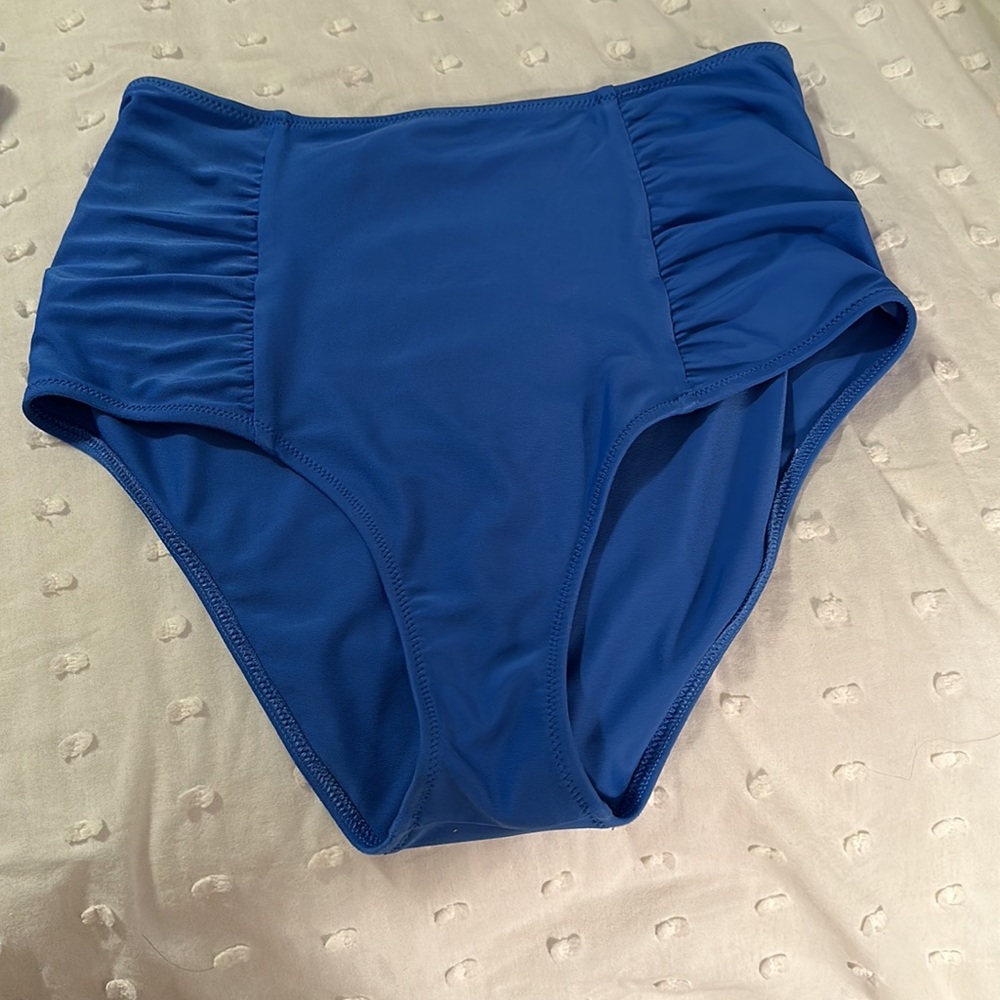 Aerie Bikini- Blue Long Line / High Waist Ruffle Ruched - Picture 6 of 8